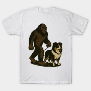 Bigfoot Walking Australian Shepherd Dog T-Shirt