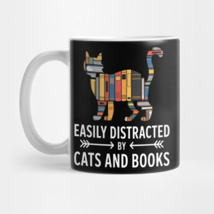 Easily Distracted by Cats And Books Reader Cat Lovers Mug