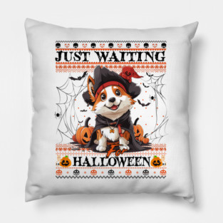 Cute Pembroke Welsh Corgi Halloween Ugly Sweater Pillow