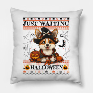 Cute Pembroke Welsh Corgi Halloween Ugly Sweater Pillow