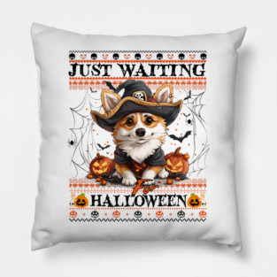 Cute Pembroke Welsh Corgi Halloween Ugly Sweater Pillow