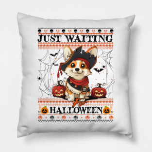 Cute Pembroke Welsh Corgi Halloween Ugly Sweater Pillow