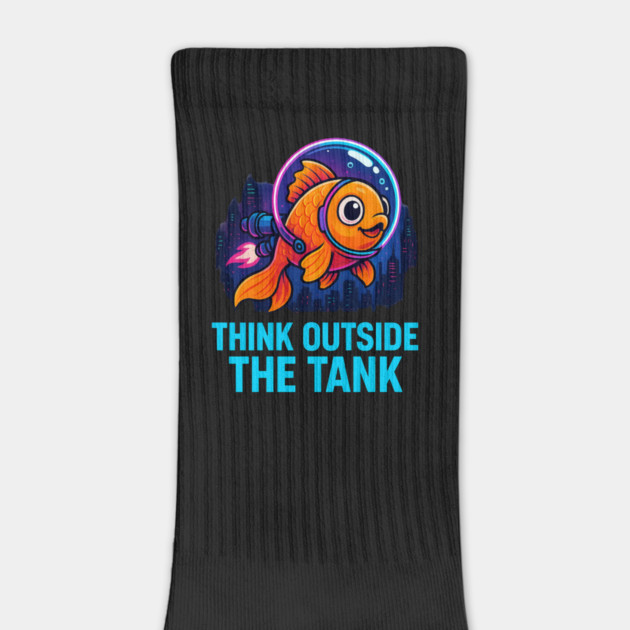 "Think Outside the Tank – Neon Space Goldfish Inspiration Design" by Anne Lee