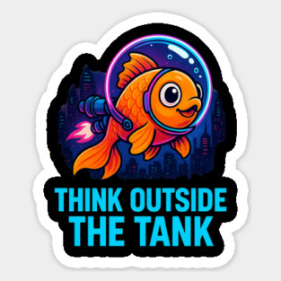 "Think Outside the Tank – Neon Space Goldfish Inspiration Design" Sticker