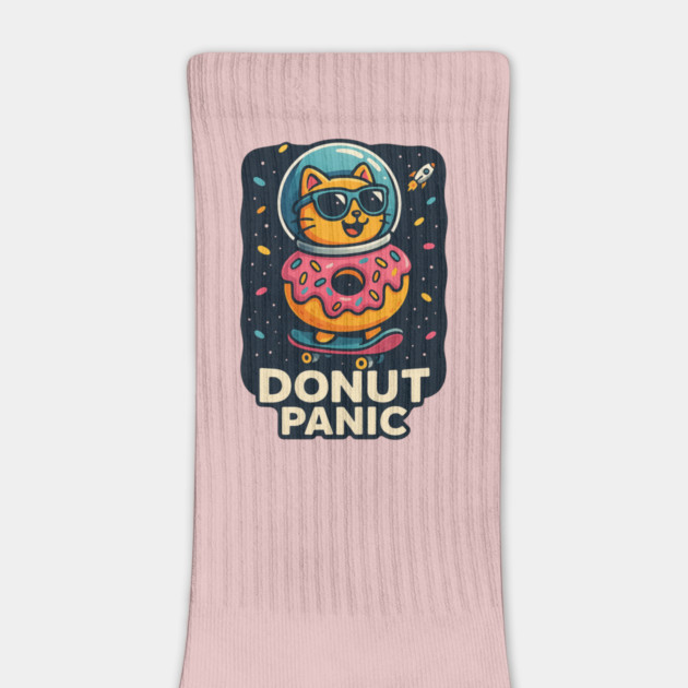 Donut Panic Funny Space Cat with Donut and Skateboard Design by Anne Lee