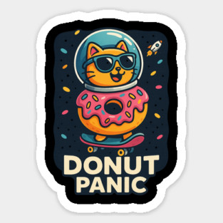 Donut Panic Funny Space Cat with Donut and Skateboard Design Magnet