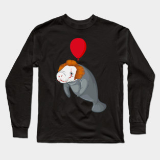 Manatee Scary Clown Mask Balloon Halloween Dugong Long Sleeve T-Shirt