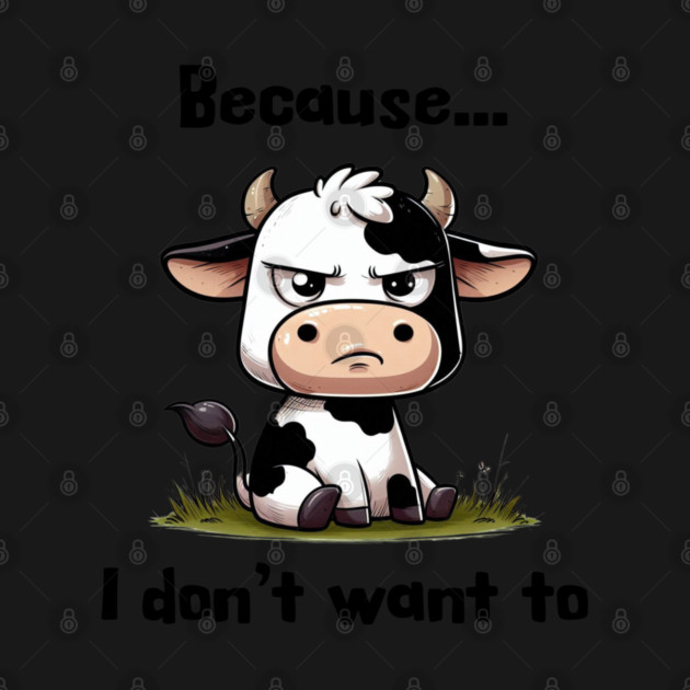Because I Don't Want to, Grumpy Cranky Cow funny design by Luxinda