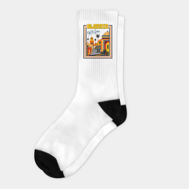 Retro Algeria Travel Poster Vintage Arabic North African Culture Socks by Tshirtiz