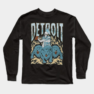 Detroit Football Skull Vintage Long Sleeve T-Shirt