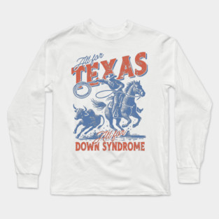 All For Texas Rangers Down Syndrome Shirt Red Texas Rangers Graphic Tee Shirts Rodeo Jake Burger Long Sleeve T-Shirt