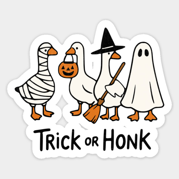 Trick or Honk Halloween Goose Design Sticker by Designed By Marty