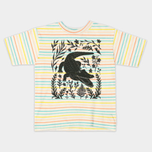 Linocut Alligator Kids T-Shirt