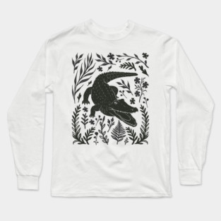 Linocut Alligator Long Sleeve T-Shirt