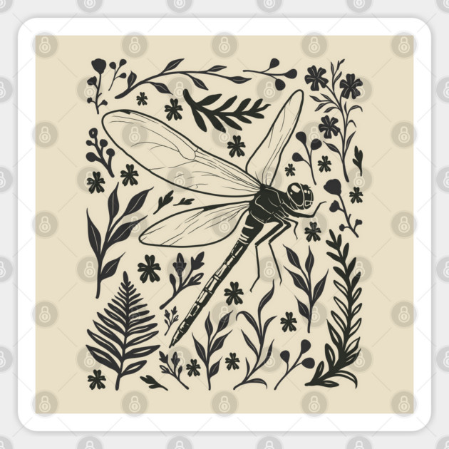 Linocute Dragonfly Sticker by GoshWow®