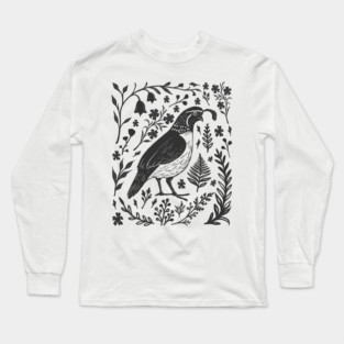 Linocut Quail Long Sleeve T-Shirt