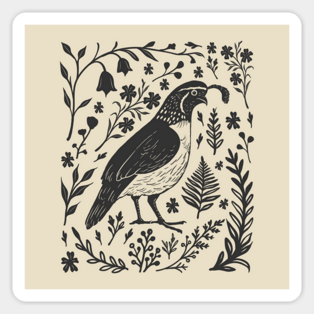 Linocut Quail Magnet by GoshWow®