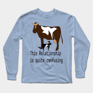cat milks cow,this relationship is quite confusing, t shirt, coffee mug, hoodie, sticker, gift, cap Long Sleeve T-Shirt