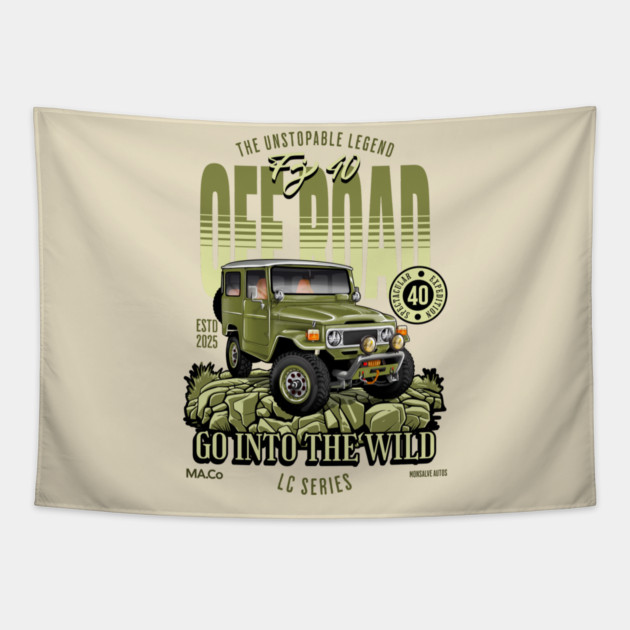 Classic Toyota FJ40 Illustration | Vintage Automotive Art Tapestry by monsalveautos