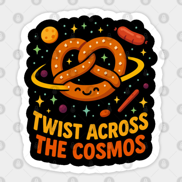 Twist Across the Cosmos Cute Pretzel Space Cartoon T Shirt Sticker by Anne Lee