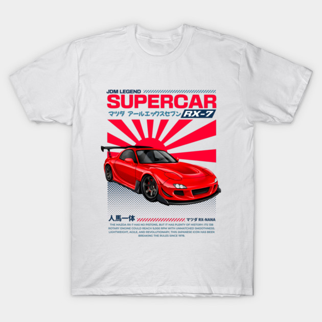 Mazda RX-7 JDM Art Print | Hand-Drawn for Car Enthusiasts | red T-Shirt by monsalveautos