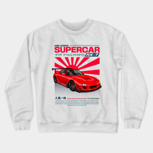 Mazda RX-7 JDM Art Print | Hand-Drawn for Car Enthusiasts | red Crewneck Sweatshirt