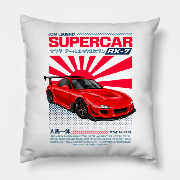 Mazda RX-7 JDM Art Print | Hand-Drawn for Car Enthusiasts | red Pillow by monsalveautos