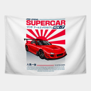 Mazda RX-7 JDM Art Print | Hand-Drawn for Car Enthusiasts | red Tapestry