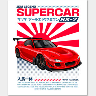 Mazda RX-7 JDM Art Print | Hand-Drawn for Car Enthusiasts | red Posters and Art