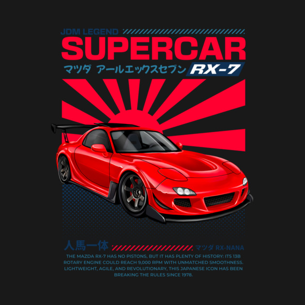 Mazda RX-7 JDM Art Print | Hand-Drawn for Car Enthusiasts | red by monsalveautos