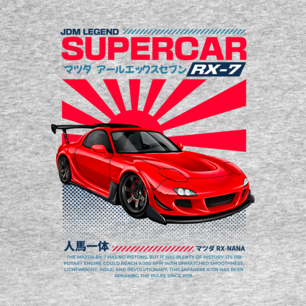Mazda RX-7 JDM Art Print | Hand-Drawn for Car Enthusiasts | red by monsalveautos