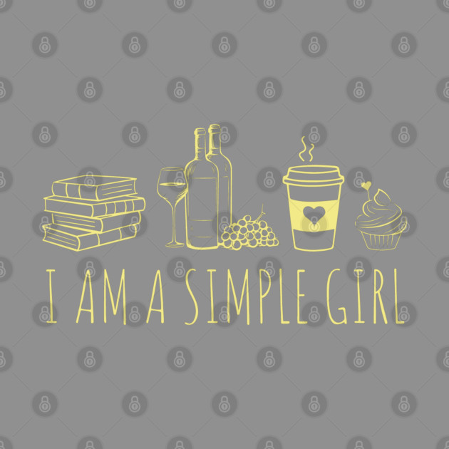 Simple Girl Loves Books and Wine Funny Quote by TuncGK