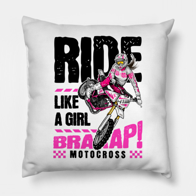 Ride girl dirt bike motocross Pillow by monsalveautos