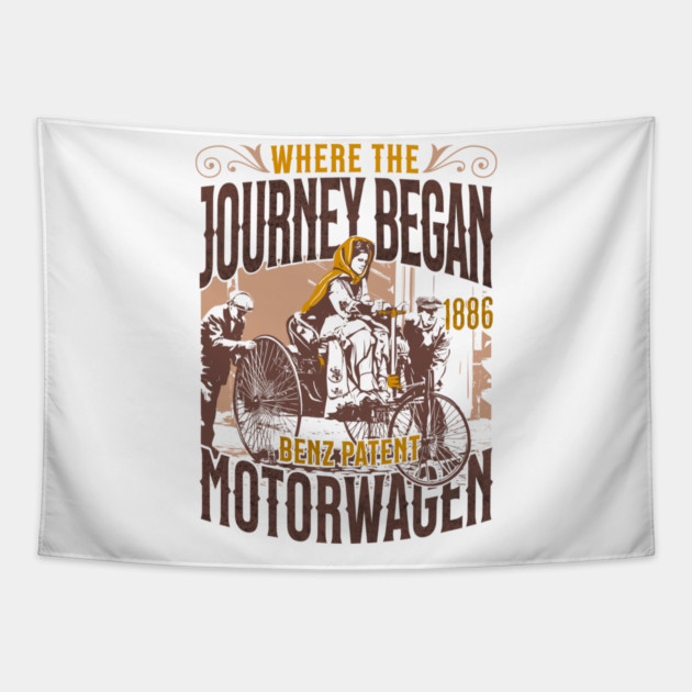 Benz Patent-Motorwagen 1886 Illustration | First Car in History Art Print Tapestry by monsalveautos