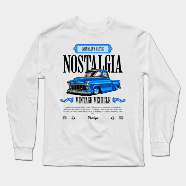 Classic American Pickup Truck Illustration Long Sleeve T-Shirt by monsalveautos
