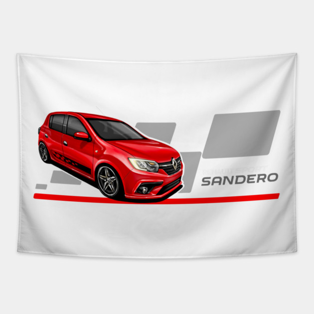 Renault sandero sport red car illustration | Dacia sandero Tapestry by monsalveautos