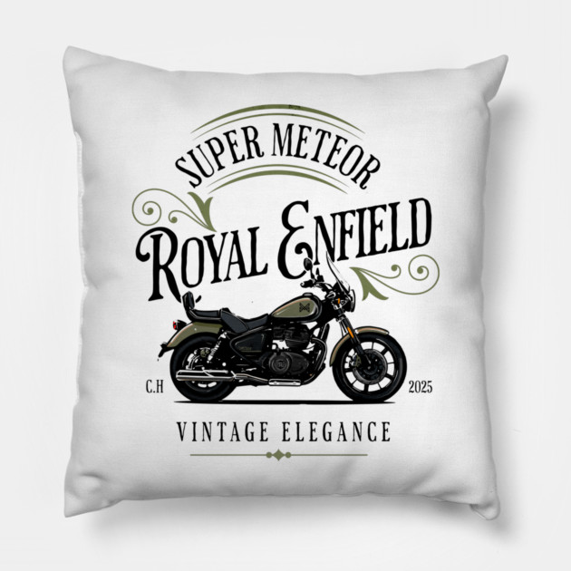 vintage elegance ROYAL ENFIELD SUPER METEOR 650 Pillow by monsalveautos