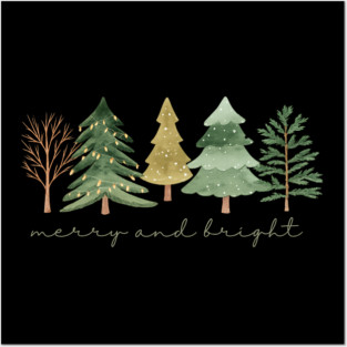 Merry and Bright Christmas Tree Design Posters and Art