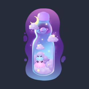 Galaxy Frogs in a Bottle Kawaii Space Drink Illustration T-Shirt