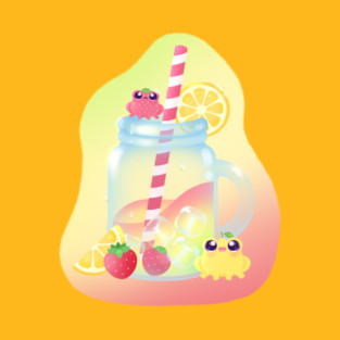 Kawaii Strawberry Lemonade Frogs Cute Summer Drink Illustration T-Shirt