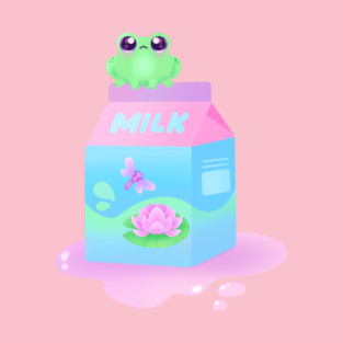 Lotus Milk Frog Kawaii Pastel Drink Illustration T-Shirt
