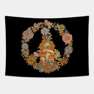 Frog Pet Mushroom Frog Peace Sign Flower Fairy Grunge Fairycore Tapestry