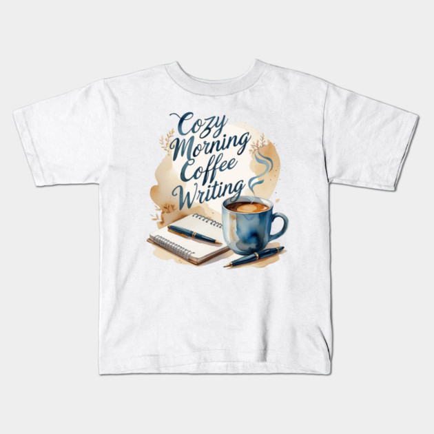 Morning Coffee Writing Ritual Kids T-Shirt by SR8891