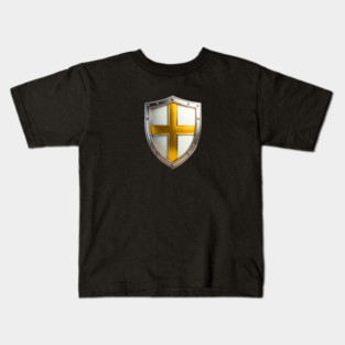 Elegant White Shield with Gold Cross – Medieval Emblem Kids T-Shirt
