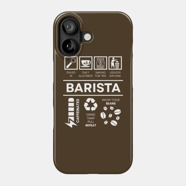 Funny Barista Character Sheet - The Art of Coffee Phone Case by TuncGK