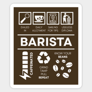 Funny Barista Character Sheet - The Art of Coffee Sticker