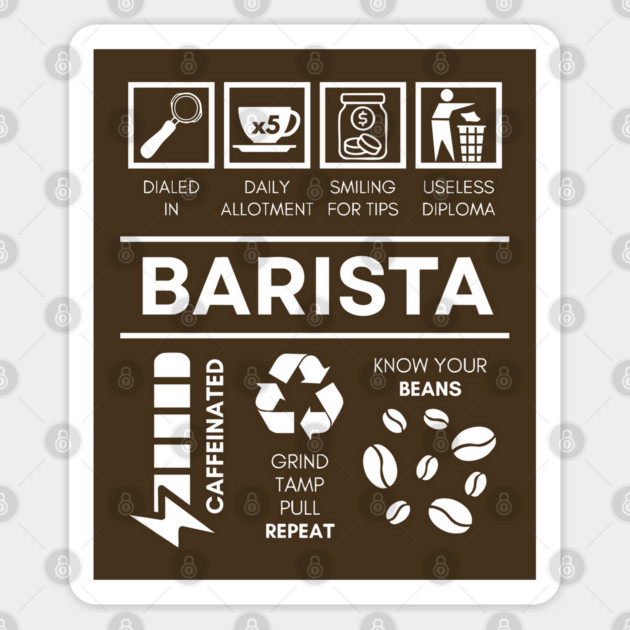 Funny Barista Character Sheet - The Art of Coffee Sticker by TuncGK