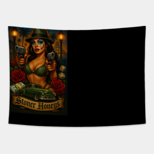 Stoner Honeys – Chicana Clown Queen, Lowrider Dreams & West Coast Street Life Art Tapestry