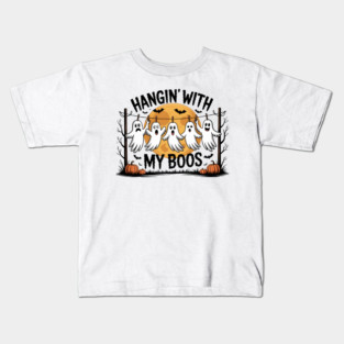 Hangin' With My Boos Ghost Halloween Pumpkin Spooky Season Kids T-Shirt