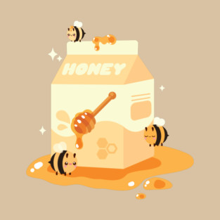 Kawaii Honey Bees & Milk Carton Cute Bee and Honey Illustration T-Shirt